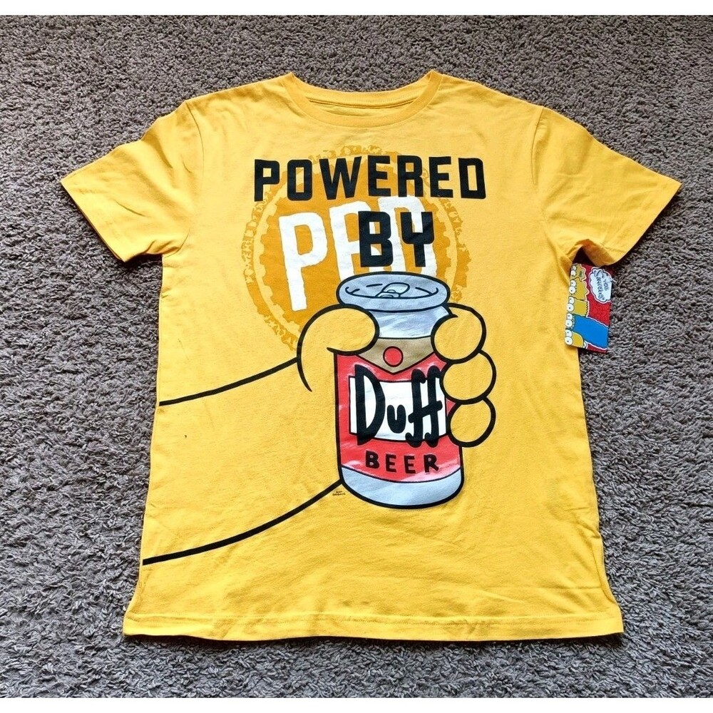 The Simpsons Duff T-Shirt Men's Size Medium Graphic Print Yellow Shirt